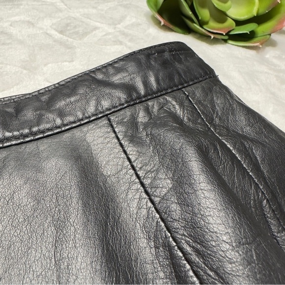 Vintage 1980s 80s Siena Black 100% Leather Midi Length Pencil Skirt Womens 8 - Picture 6 of 12